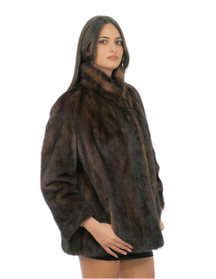 Giacca in pelliccia di visone a pelle intera demi buff 48 colletto coreano manica lunga chiusura ganci