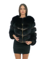 Giacca bomber in pelliccia di volpe 42 marrone chiusura zip manica lunga tasche esterne alto 52 centimetri