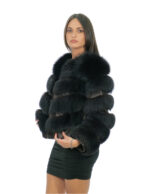 Giacca bomber in pelliccia di volpe 42 marrone chiusura zip manica lunga tasche esterne alto 52 centimetri