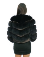 Giacca bomber in pelliccia di volpe 42 marrone chiusura zip manica lunga tasche esterne alto 52 centimetri