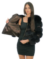Giacca bomber in pelliccia di volpe 42 marrone chiusura zip manica lunga tasche esterne alto 52 centimetri