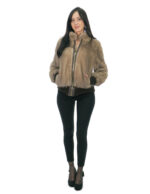Bomber in pelliccia di visone tortora beige 44 con elastici maniche e fondo chiusura zip collo pistagna
