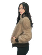 Bomber in pelliccia di visone tortora beige 44 con elastici maniche e fondo chiusura zip collo pistagna