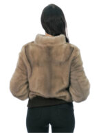 Bomber in pelliccia di visone tortora beige 44 con elastici maniche e fondo chiusura zip collo pistagna