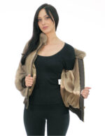 Bomber in pelliccia di visone tortora beige 44 con elastici maniche e fondo chiusura zip collo pistagna
