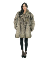 Cappotto 86 centimetri volpe argentata grigio 54 pelli intere verticali manica lunga e chiusura ganci