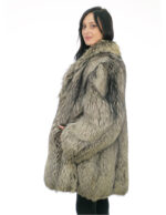 Cappotto 86 centimetri volpe argentata grigio 54 pelli intere verticali manica lunga e chiusura ganci