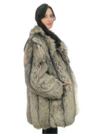 Cappotto 86 centimetri volpe argentata grigio 54 pelli intere verticali manica lunga e chiusura ganci