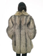 Cappotto 86 centimetri volpe argentata grigio 54 pelli intere verticali manica lunga e chiusura ganci