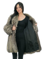 Cappotto 86 centimetri volpe argentata grigio 54 pelli intere verticali manica lunga e chiusura ganci