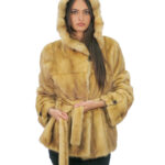 Cappotto in pelliccia di visone gold 44 con cintura in pelle esterna pelle intera