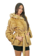 Cappotto in pelliccia di visone gold 44 con cintura in pelle esterna pelle intera