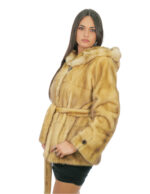 Cappotto in pelliccia di visone gold 44 con cintura in pelle esterna pelle intera