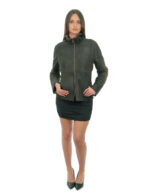 Giacca in pelle e montone 42 marrone grigio manica lunga chiusura zip collo pistagna con fibbia