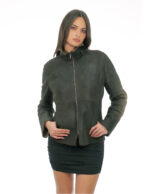 Giacca in pelle e montone 42 marrone grigio manica lunga chiusura zip collo pistagna con fibbia