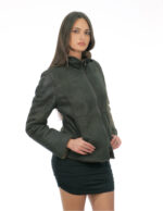 Giacca in pelle e montone 42 marrone grigio manica lunga chiusura zip collo pistagna con fibbia