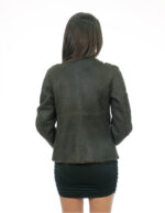 Giacca in pelle e montone 42 marrone grigio manica lunga chiusura zip collo pistagna con fibbia