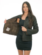 Giacca in pelle e montone 42 marrone grigio manica lunga chiusura zip collo pistagna con fibbia