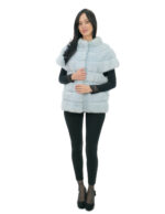 Gilet in visone orizzontale pelliccia 44 azzurro chiusura ganci fodera nero collo pistagna
