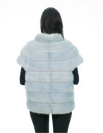 Gilet in visone orizzontale pelliccia 44 azzurro chiusura ganci fodera nero collo pistagna