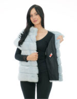 Gilet in visone orizzontale pelliccia 44 azzurro chiusura ganci fodera nero collo pistagna