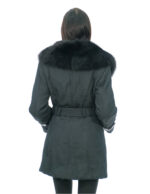 Cappotto in tessuto tecnico 44 nero collo in volpe chiusura bottoni cintura esterna fibbie ai polsi
