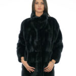 Cappotto 80 centimetri pelliccia visone nero 50 collo pistagna con manica tre quarti chiusura ganci e tasche esterne