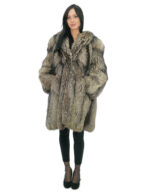 Cappotto volpe second life lungo 94 cm taglia 52 argentata grigio con maniche lunghe e chiusura ganci