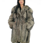 Cappotto volpe second life lungo 94 cm taglia 52 argentata grigio con maniche lunghe e chiusura ganci