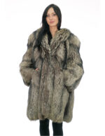 Cappotto volpe second life lungo 94 cm taglia 52 argentata grigio con maniche lunghe e chiusura ganci