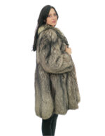 Cappotto volpe second life lungo 94 cm taglia 52 argentata grigio con maniche lunghe e chiusura ganci