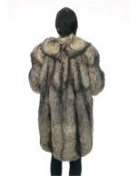 Cappotto volpe second life lungo 94 cm taglia 52 argentata grigio con maniche lunghe e chiusura ganci