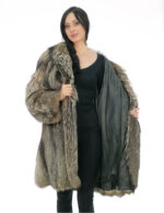 Cappotto volpe second life lungo 94 cm taglia 52 argentata grigio con maniche lunghe e chiusura ganci