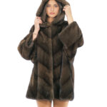 Cape Jacke Gr. 48-56 Demi Kapuze gefüttert Nerzfell Fell V-work 82 cm