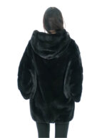Jacke Cape Gr. 48-56 glänzend schwarz Kapuze gefüttert Nerzfell Fell V work 82 cm – Bild 5