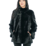 Cappotto pistagna pelliccia visone 70 centimetri 50 nero lucido manica lunga tasche esterne e tasca interna