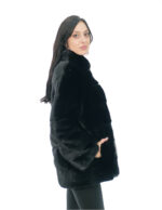 Nerzpelz Pistagna Mantel 70cm 50 glänzend schwarz langärmelige Außentaschen und Innentasche – Bild 3
