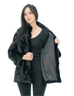 Nerzpelz Pistagna Mantel 70cm 50 glänzend schwarz langärmelige Außentaschen und Innentasche – Bild 6