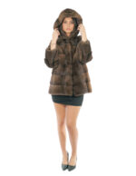 Cappotto cappuccio foderato pelliccia visone 70 centimetri 54 demi buff manica lunga tasche esterne e tasca interna