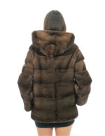 Cappotto cappuccio foderato pelliccia visone 70 centimetri 54 demi buff manica lunga tasche esterne e tasca interna