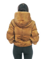 Giacca pelliccia visone pelle intera orizzontale gold 52 cappuccio manica tre quarti tasche esterne e tasca interna