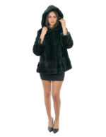 Green mink jacket 46 full and horizontal leather on the bottom and cuffs hood lined with mink skins - Image 4