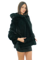 Green mink jacket 46 full and horizontal leather on the bottom and cuffs hood lined with mink skins - Image 2