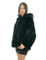 Green mink jacket 46 full and horizontal leather on the bottom and cuffs hood lined with mink skins - Image 3
