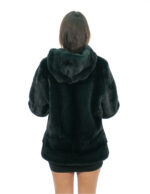 Green mink jacket 46 full and horizontal leather on the bottom and cuffs hood lined with mink skins - Image 5