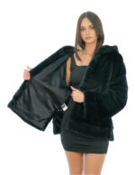 Green mink jacket 46 full and horizontal leather on the bottom and cuffs hood lined with mink skins - Image 6