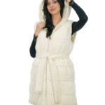 Gilet reversibile bianco panna 46 pelliccia visone e lana chiusura zip spacchi laterali con zip giromanica in lana cappuccio