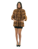 Cappotto pistagna pelliccia visone 70 centimetri 50 gold oro manica lunga tasche esterne e tasca interna