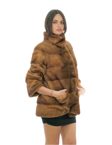 Cappotto pistagna pelliccia visone 70 centimetri 50 gold oro manica lunga tasche esterne e tasca interna