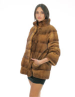 Cappotto pistagna pelliccia visone 70 centimetri 50 gold oro manica lunga tasche esterne e tasca interna